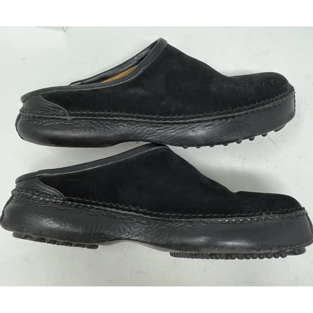 COLE HAAN Country Womens 9 Clog Shoes Black Suede Leather Knobby Outsole - Picture 7 of 10